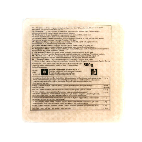 Reispapier, viereckig, 19cm / H&S Vietnam 500g