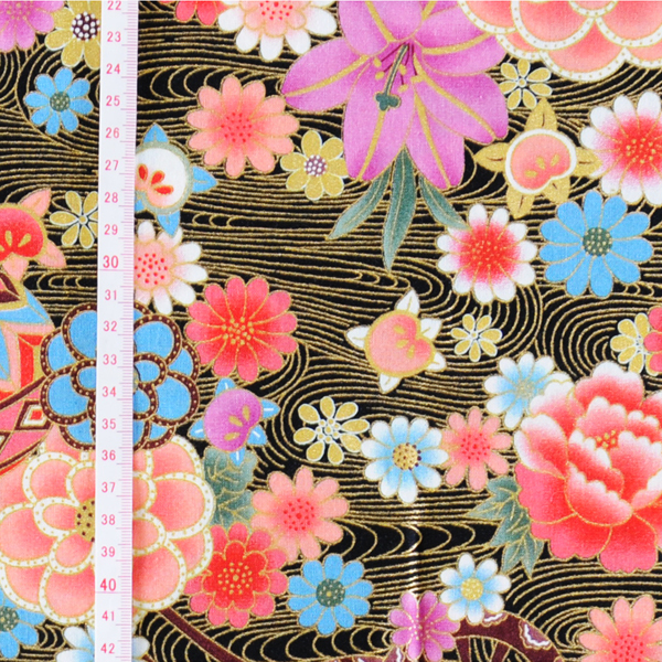 Japanische Stoffe Meterware-100%Baumwolle-X34-mit bunten Blumen-