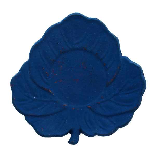 Untertasse aus Gußeisen -Blatt-, blau, 11x10.5cm